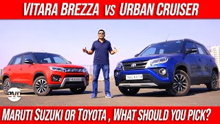 2020 Toyota Urban Cruiser vs Maruti Suzuki Vitara Brezza  Badge Engineering Compact SUV  evo India [upl. by Linoel]