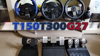 Logitech G27  Thrustmaster T150  T300 RS GTE wheels visual comparison and Force Feedback Test [upl. by Seaton554]