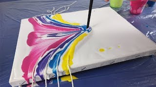 Acrylic Pouring String Pull Abstract Floral Painting [upl. by Anauj]