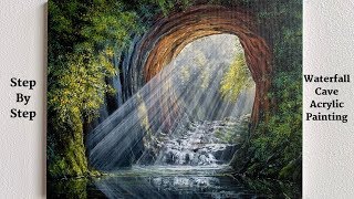 Waterfall Cave STEP by STEP Acrylic Painting Tutorial ColorByFeliks [upl. by Tuchman32]