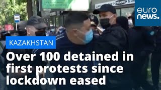 Kazakhstan Over 100 detained in first protests since lockdown eased [upl. by Aenej]