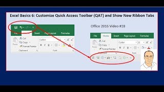 Excel Basics 6 Customize Quick Access Toolbar QAT and Show New Ribbon Tabs [upl. by Ollehcram]