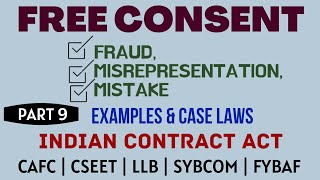 Fraud  Misrepresentation  Mistake  Free Consent  Indian Contract Act  Caselaws  Example [upl. by Alusru]