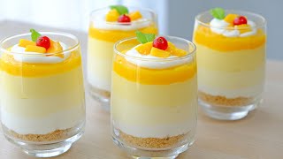 🥭🥭 NO BAKE ，NO GELATIN ，NO EGG｜Mango Mousse Cup ｜Easy Recipes in 15 minutes [upl. by Lorita]