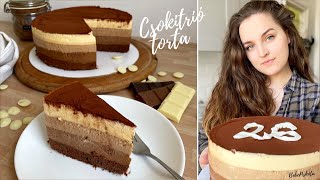 CSOKITRIÓ 🍫🤍🤎  Triplacsokis Mousse torta  BebePiskóta [upl. by Nolyat998]