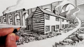 How to Draw a House in 2Point Perspective Narrated Tutorial [upl. by Ikilisav43]