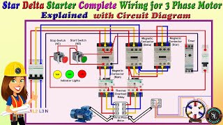 StarDelta Starter Complete Wiring for 3 Phase Motor  StarDelta Control Connection  Explained [upl. by Anekam809]