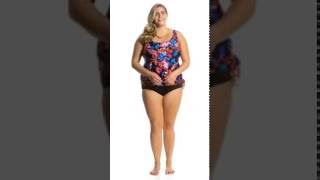 Maxine Plus Size Polka Garden Banded Scoop Blouson Tankini Top  SwimOutletcom [upl. by Monson16]