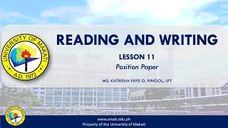 Lesson 11 Position Paper  Reading and Writing [upl. by Sparkie654]